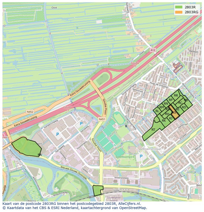 Afbeelding van het postcodegebied 2803 RG op de kaart.