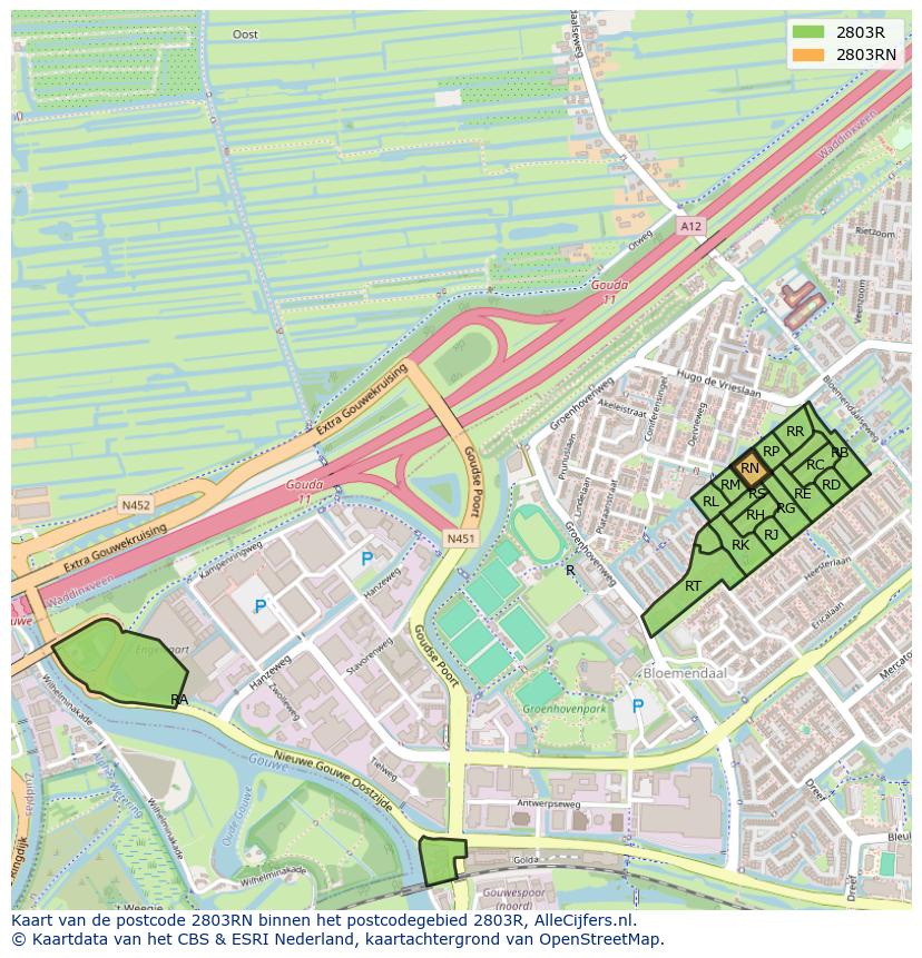 Afbeelding van het postcodegebied 2803 RN op de kaart.