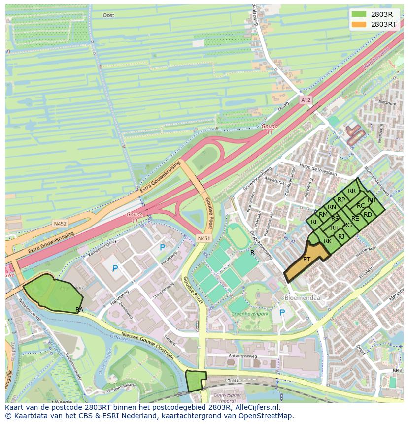 Afbeelding van het postcodegebied 2803 RT op de kaart.