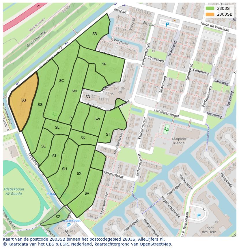 Afbeelding van het postcodegebied 2803 SB op de kaart.