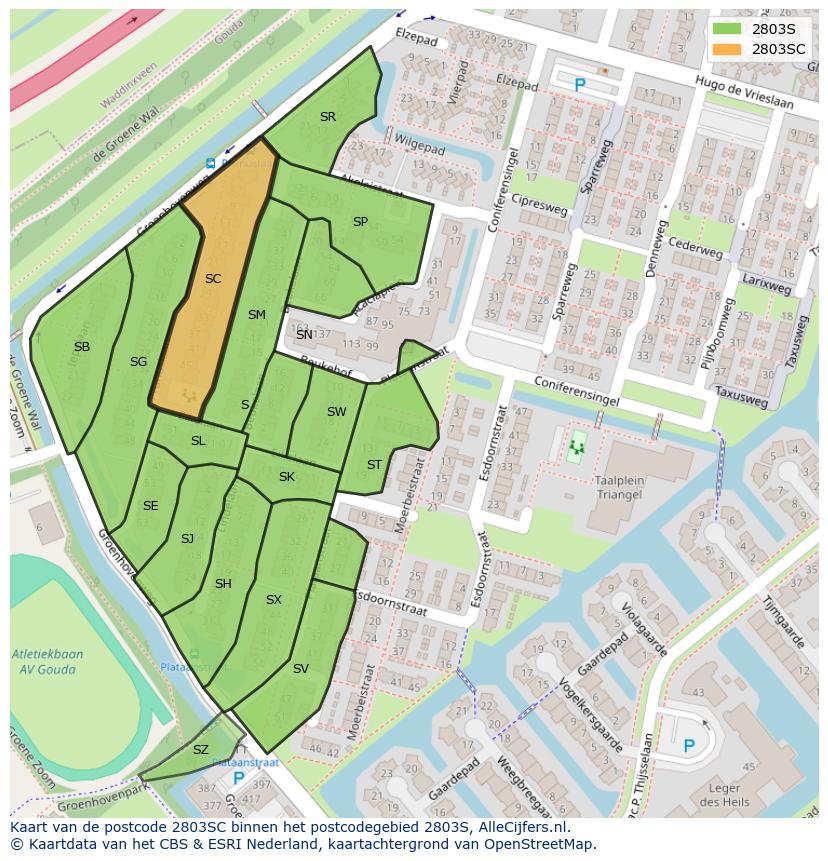 Afbeelding van het postcodegebied 2803 SC op de kaart.