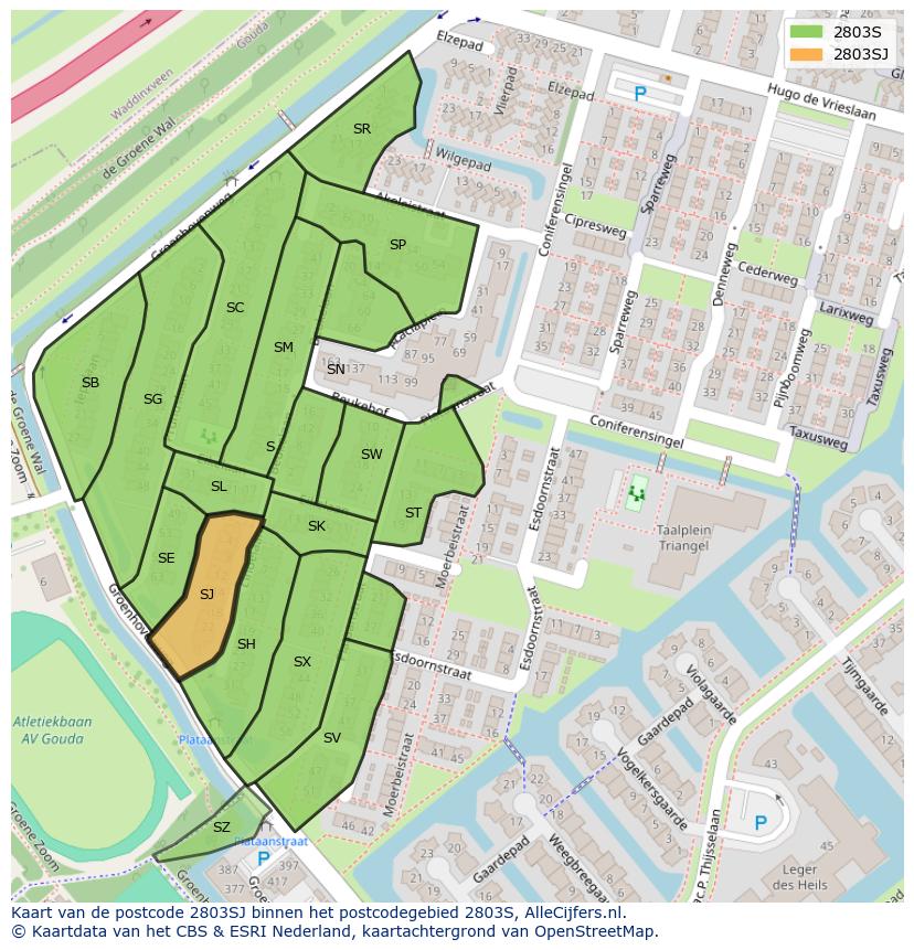 Afbeelding van het postcodegebied 2803 SJ op de kaart.