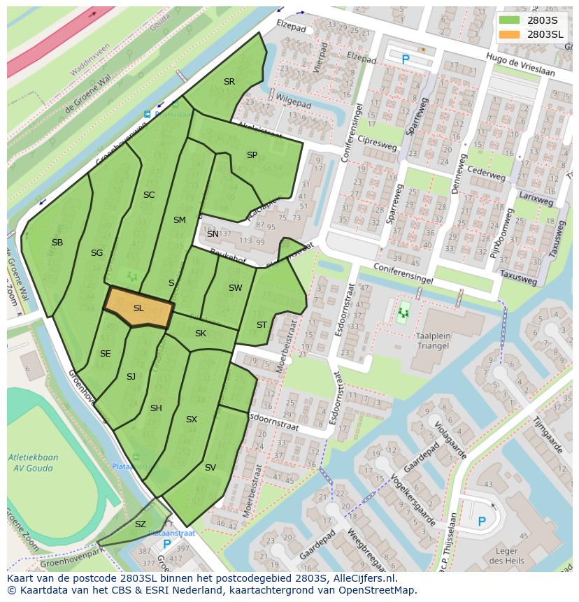 Afbeelding van het postcodegebied 2803 SL op de kaart.
