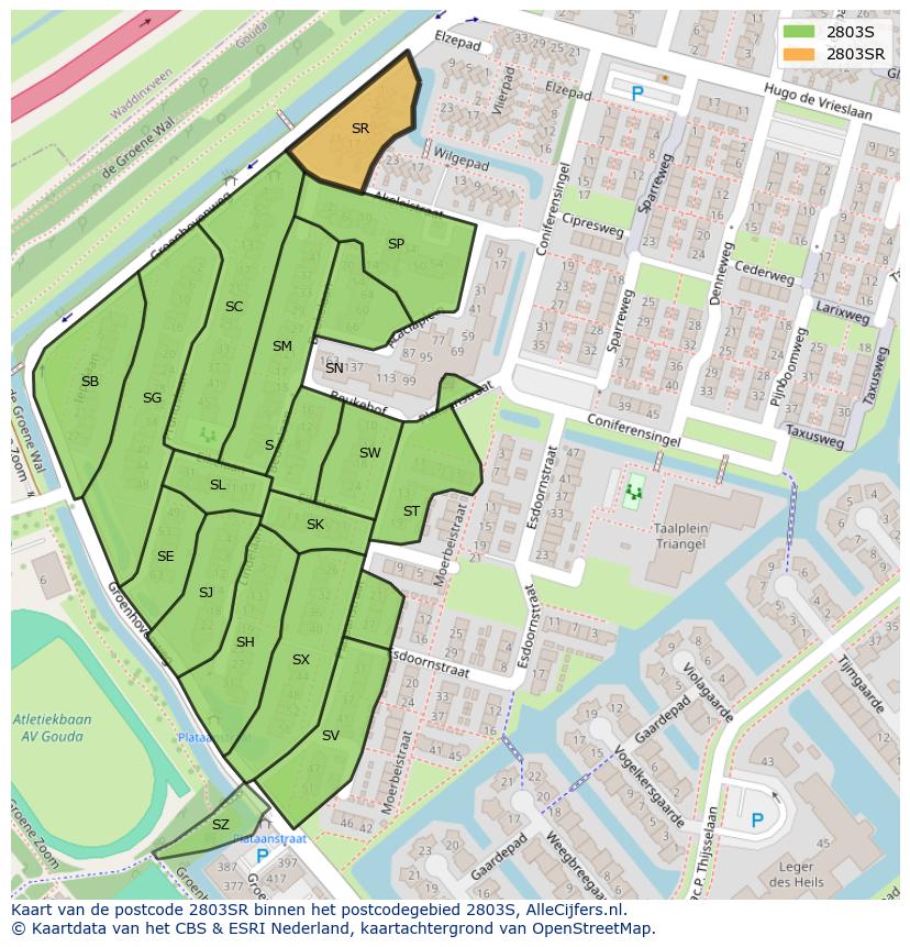 Afbeelding van het postcodegebied 2803 SR op de kaart.