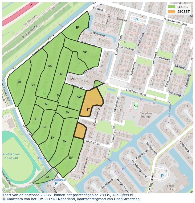 Afbeelding van het postcodegebied 2803 ST op de kaart.