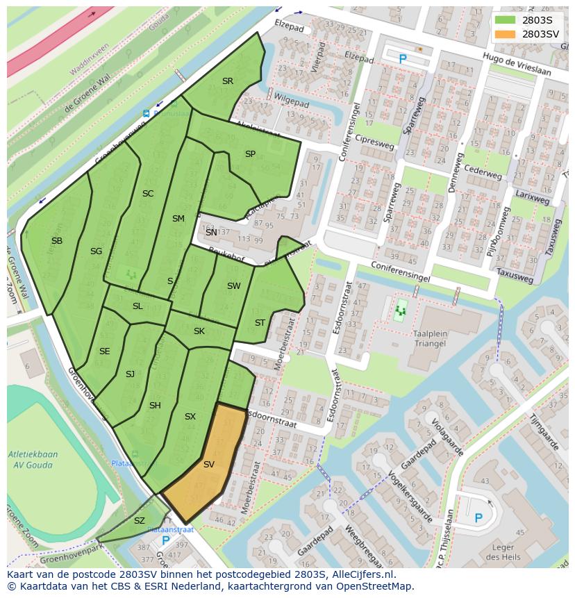 Afbeelding van het postcodegebied 2803 SV op de kaart.