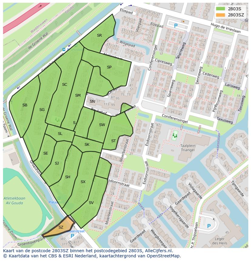 Afbeelding van het postcodegebied 2803 SZ op de kaart.
