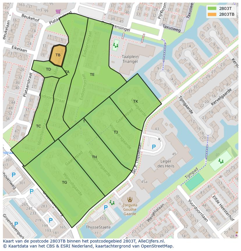 Afbeelding van het postcodegebied 2803 TB op de kaart.