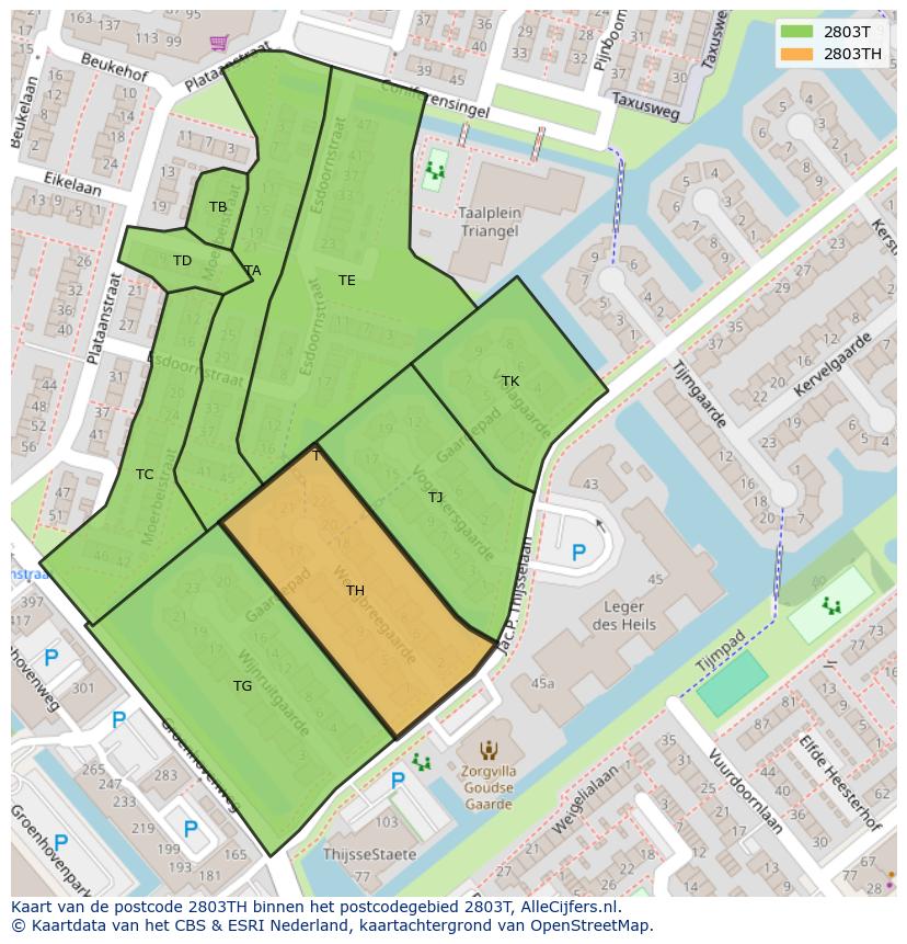 Afbeelding van het postcodegebied 2803 TH op de kaart.