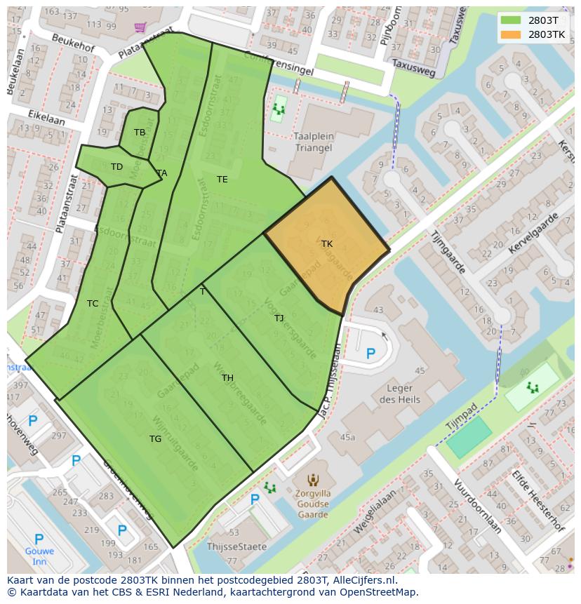 Afbeelding van het postcodegebied 2803 TK op de kaart.