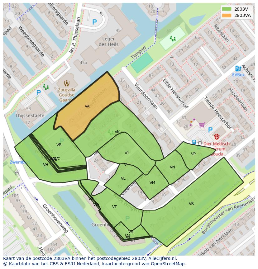 Afbeelding van het postcodegebied 2803 VA op de kaart.