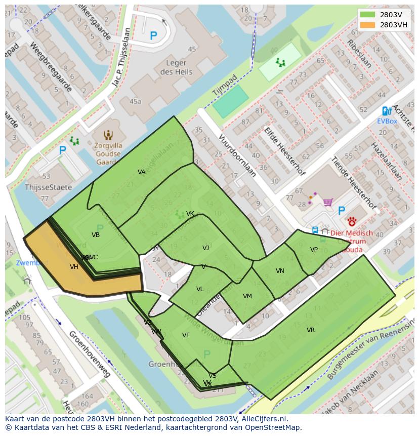 Afbeelding van het postcodegebied 2803 VH op de kaart.