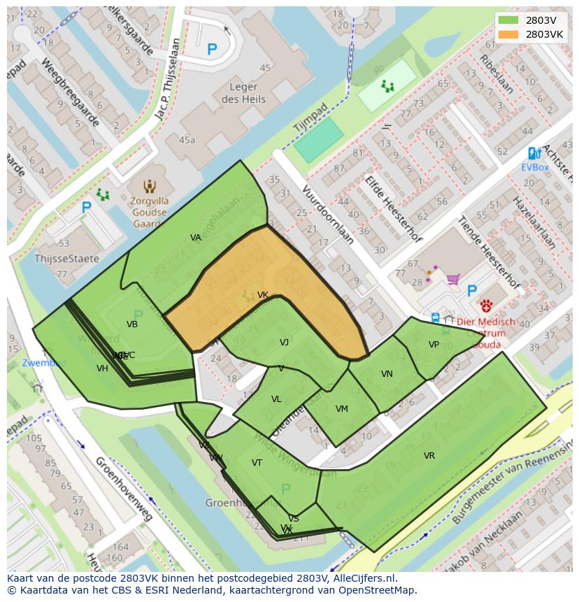 Afbeelding van het postcodegebied 2803 VK op de kaart.