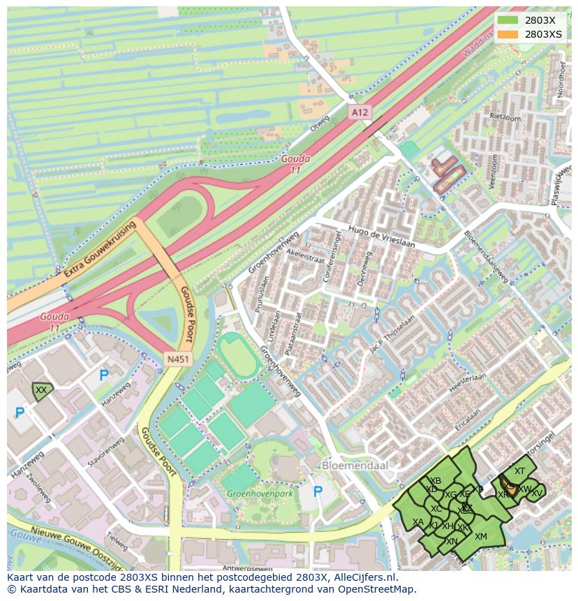 Afbeelding van het postcodegebied 2803 XS op de kaart.