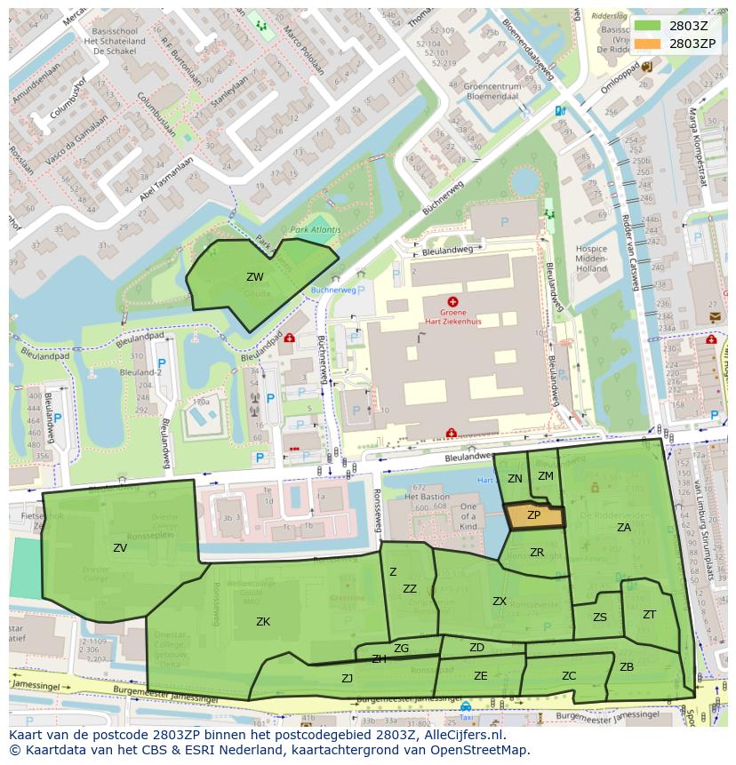Afbeelding van het postcodegebied 2803 ZP op de kaart.