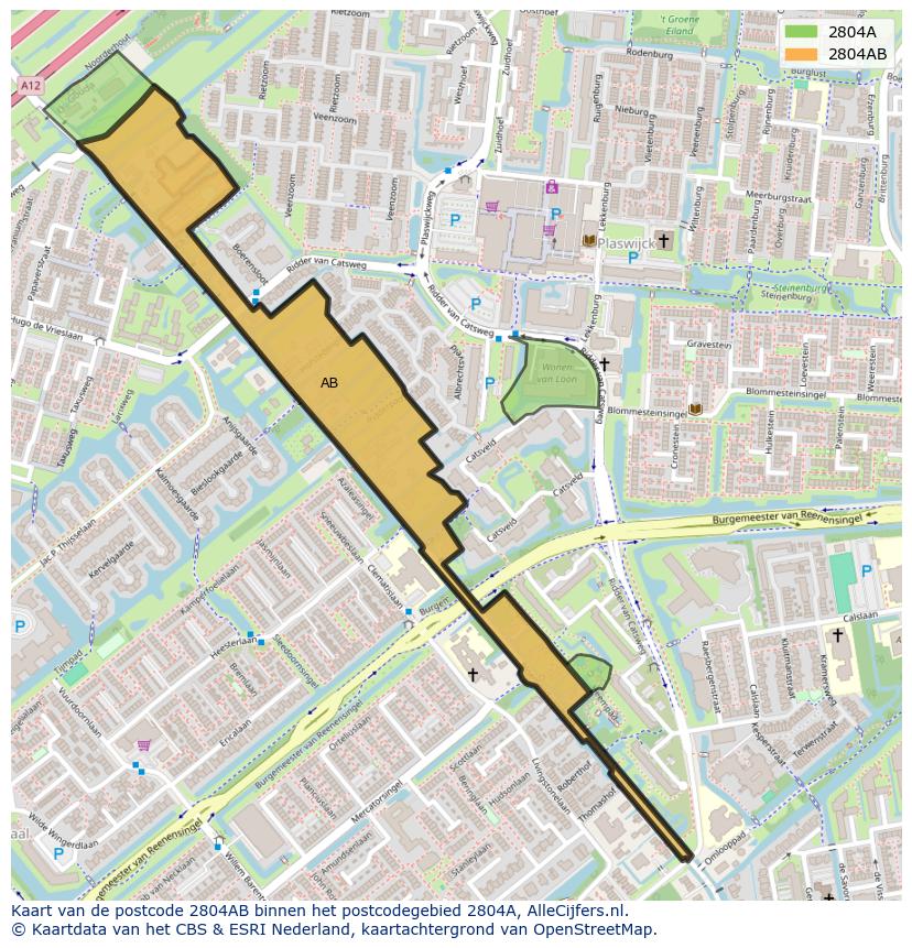 Afbeelding van het postcodegebied 2804 AB op de kaart.