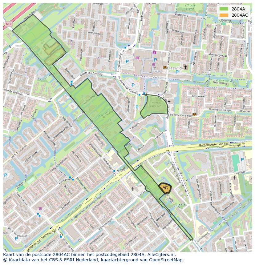 Afbeelding van het postcodegebied 2804 AC op de kaart.