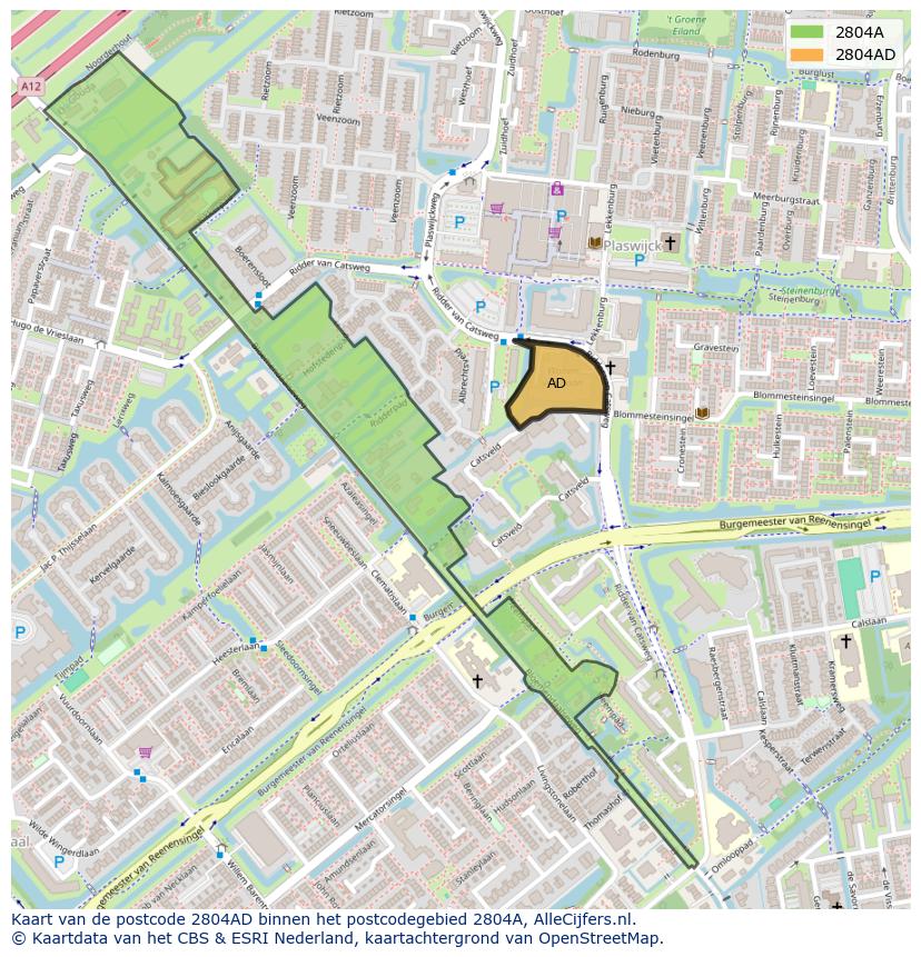 Afbeelding van het postcodegebied 2804 AD op de kaart.
