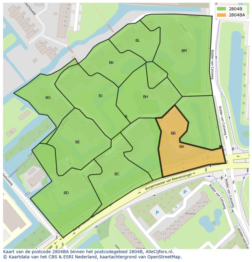 Afbeelding van het postcodegebied 2804 BA op de kaart.