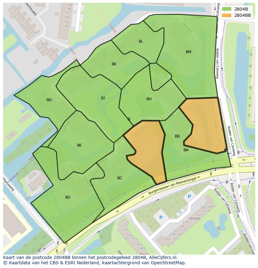 Afbeelding van het postcodegebied 2804 BB op de kaart.