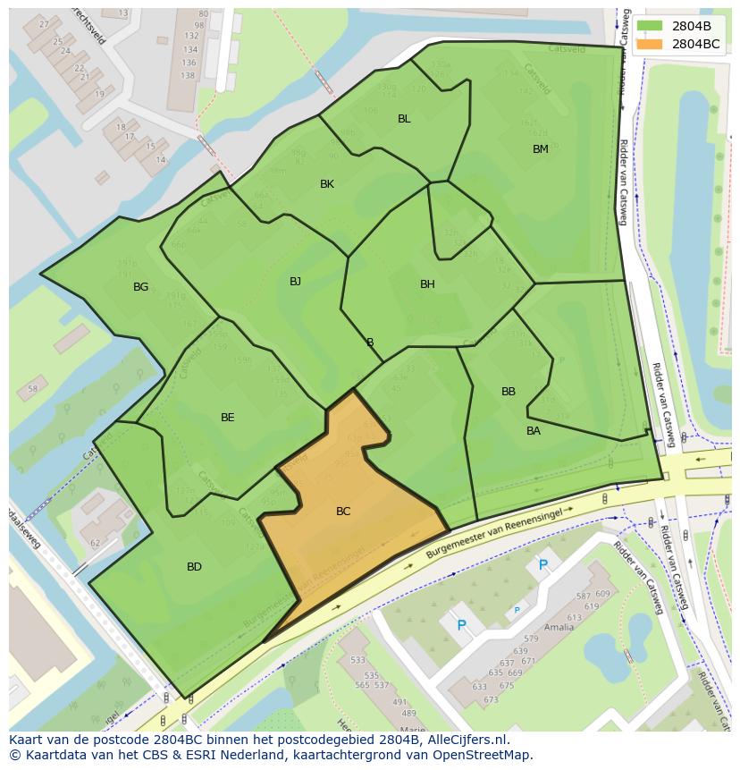 Afbeelding van het postcodegebied 2804 BC op de kaart.
