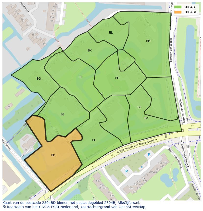 Afbeelding van het postcodegebied 2804 BD op de kaart.