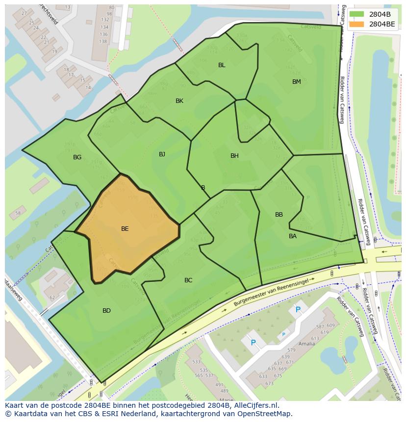 Afbeelding van het postcodegebied 2804 BE op de kaart.