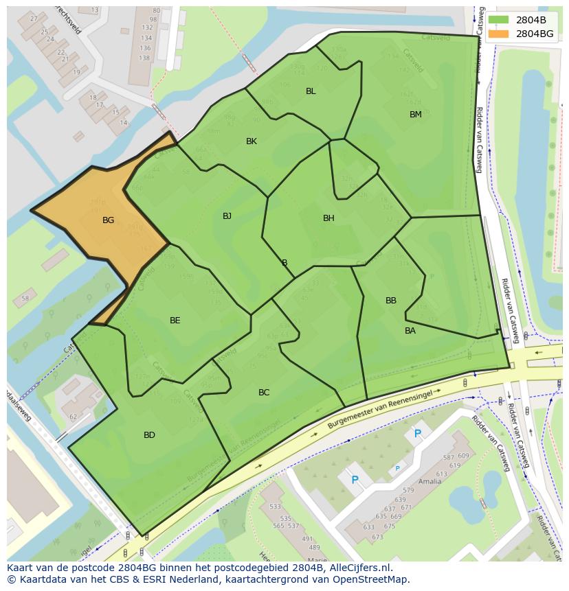 Afbeelding van het postcodegebied 2804 BG op de kaart.