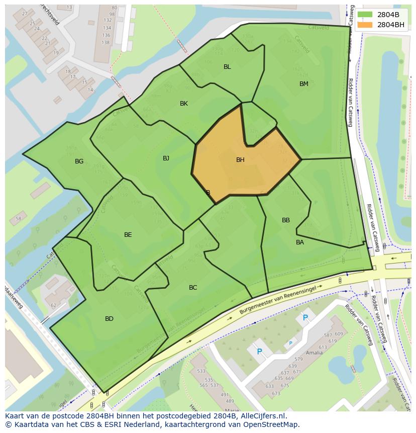 Afbeelding van het postcodegebied 2804 BH op de kaart.