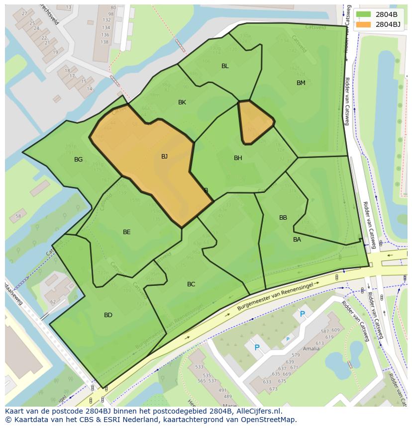 Afbeelding van het postcodegebied 2804 BJ op de kaart.