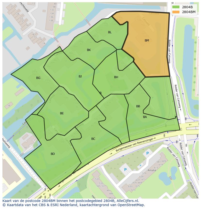 Afbeelding van het postcodegebied 2804 BM op de kaart.