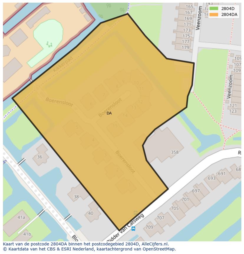 Afbeelding van het postcodegebied 2804 DA op de kaart.