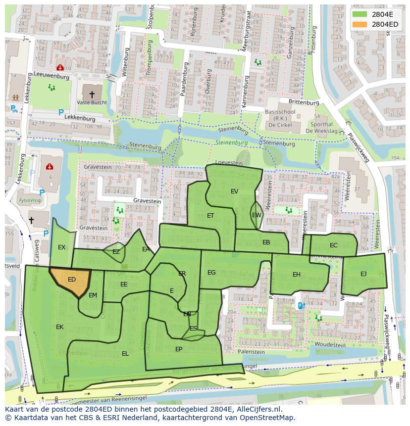 Afbeelding van het postcodegebied 2804 ED op de kaart.