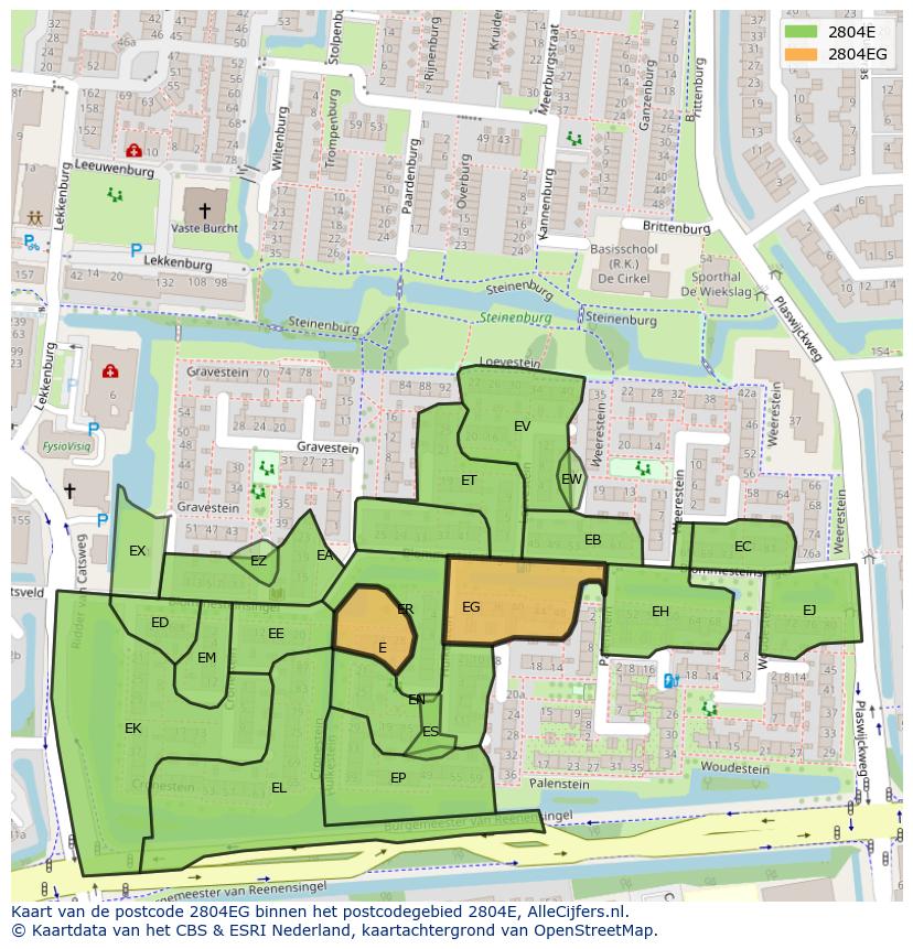 Afbeelding van het postcodegebied 2804 EG op de kaart.