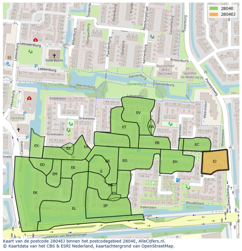 Afbeelding van het postcodegebied 2804 EJ op de kaart.