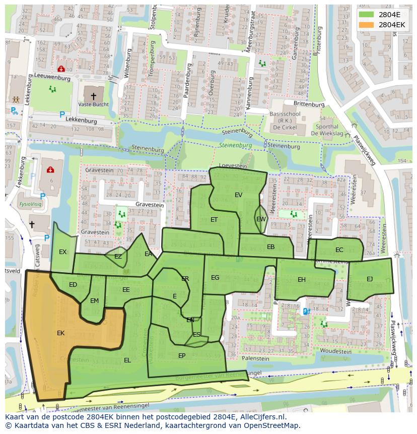 Afbeelding van het postcodegebied 2804 EK op de kaart.