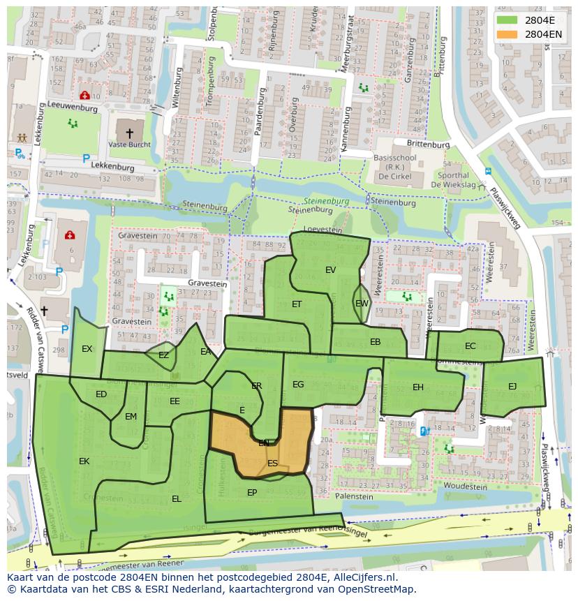 Afbeelding van het postcodegebied 2804 EN op de kaart.