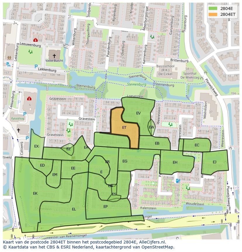 Afbeelding van het postcodegebied 2804 ET op de kaart.