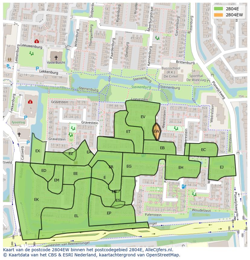 Afbeelding van het postcodegebied 2804 EW op de kaart.