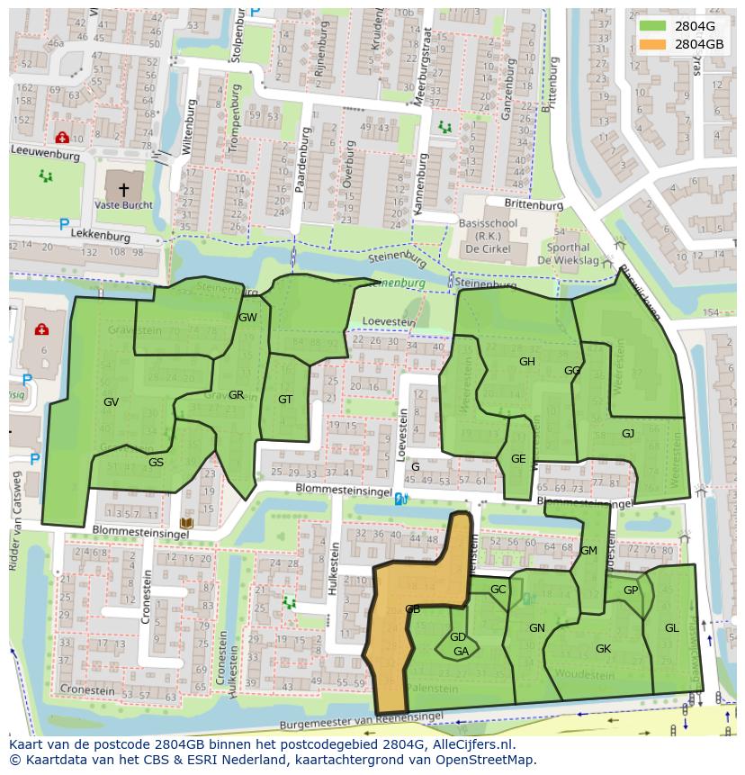 Afbeelding van het postcodegebied 2804 GB op de kaart.