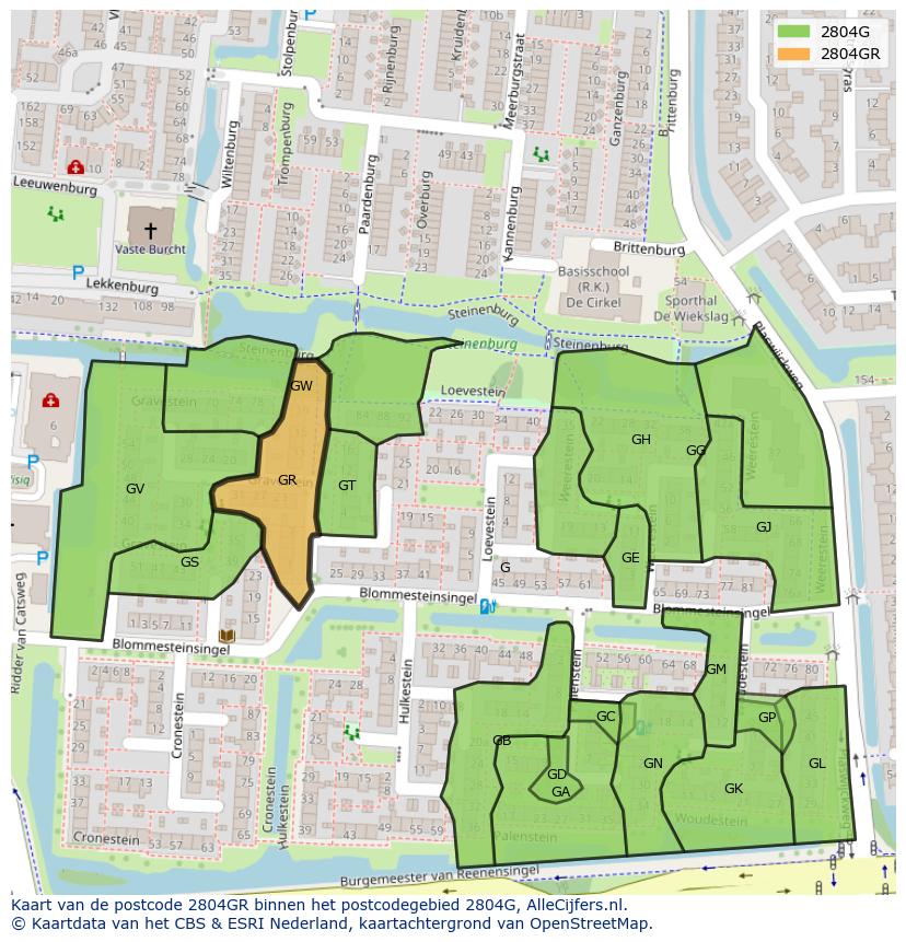 Afbeelding van het postcodegebied 2804 GR op de kaart.
