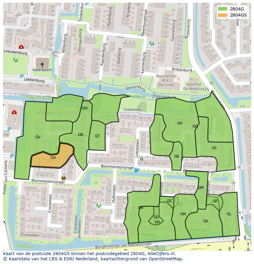Afbeelding van het postcodegebied 2804 GS op de kaart.