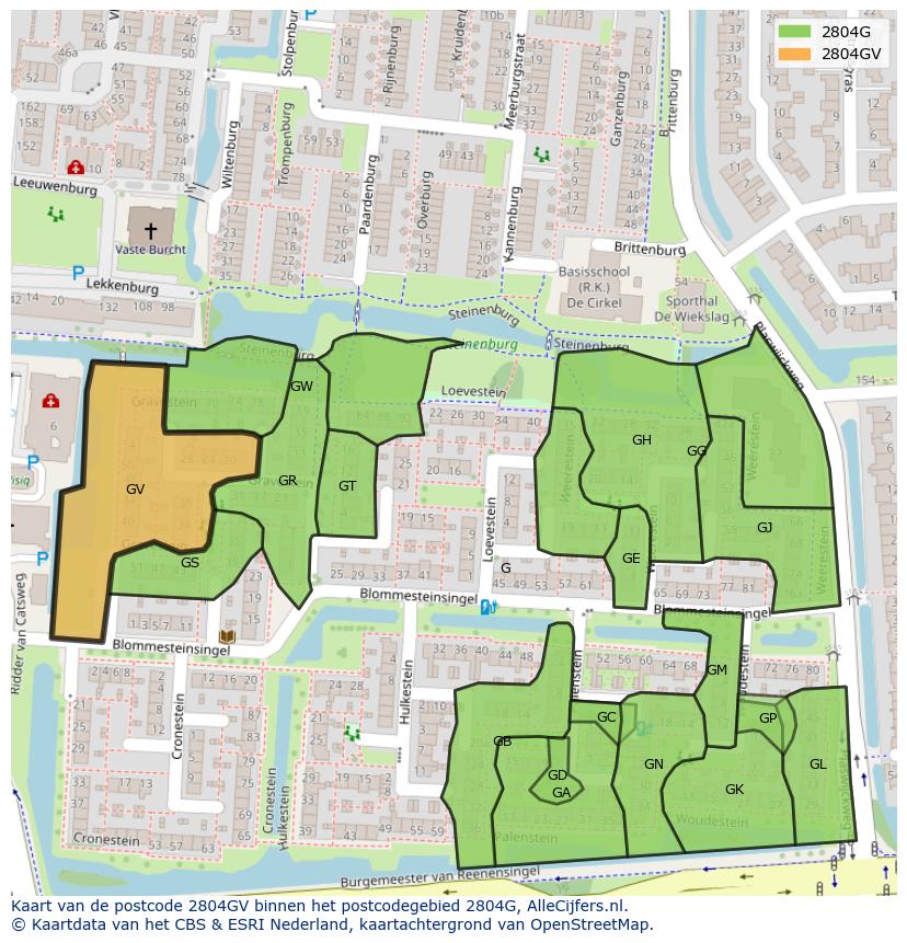 Afbeelding van het postcodegebied 2804 GV op de kaart.