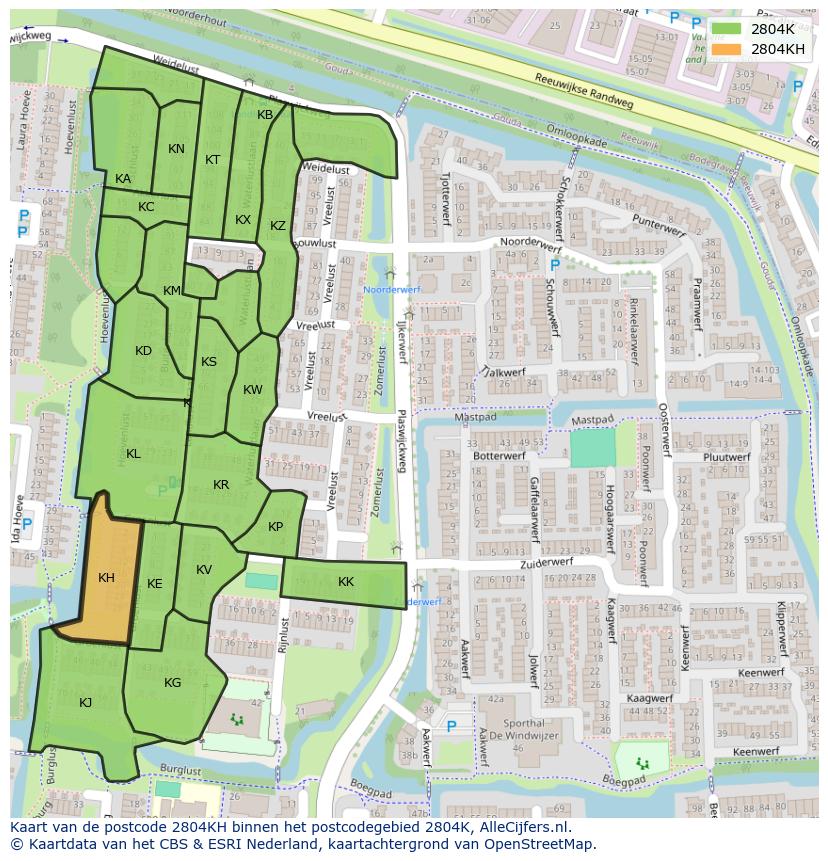 Afbeelding van het postcodegebied 2804 KH op de kaart.
