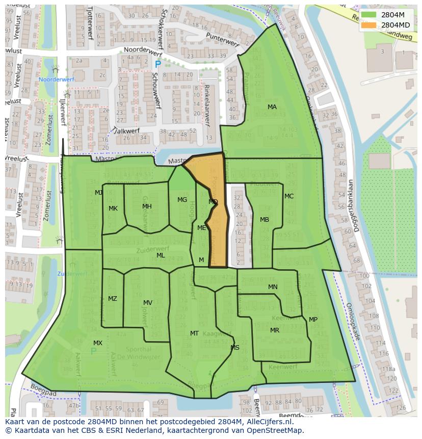 Afbeelding van het postcodegebied 2804 MD op de kaart.