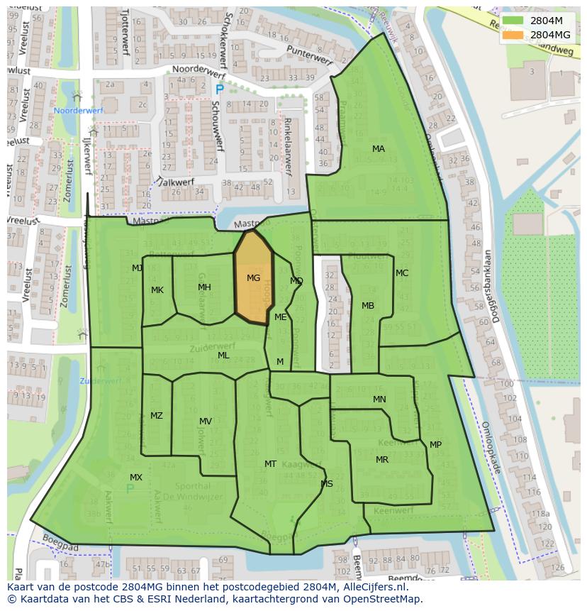 Afbeelding van het postcodegebied 2804 MG op de kaart.