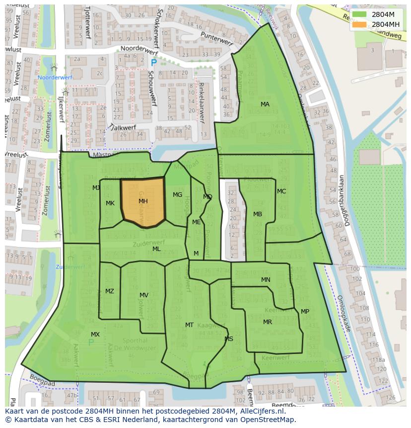 Afbeelding van het postcodegebied 2804 MH op de kaart.