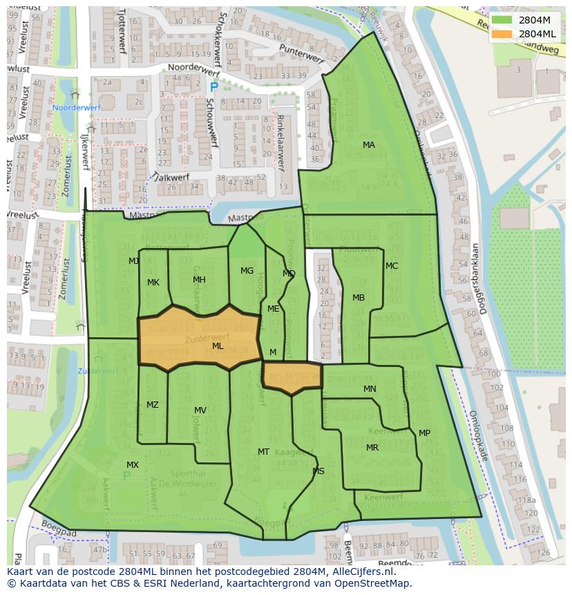 Afbeelding van het postcodegebied 2804 ML op de kaart.