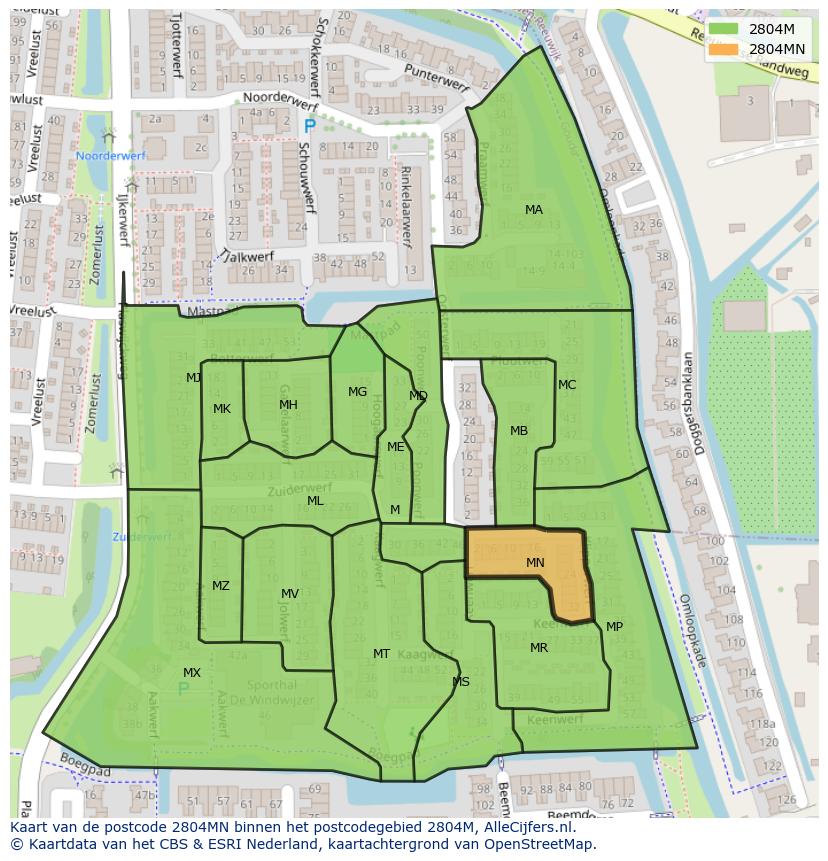 Afbeelding van het postcodegebied 2804 MN op de kaart.