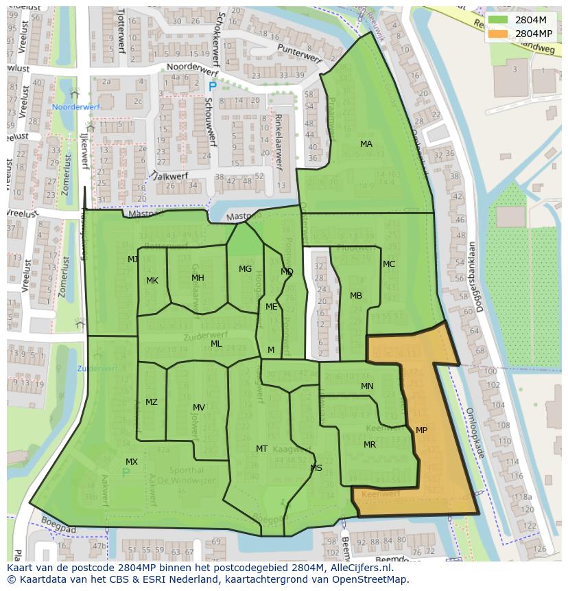Afbeelding van het postcodegebied 2804 MP op de kaart.